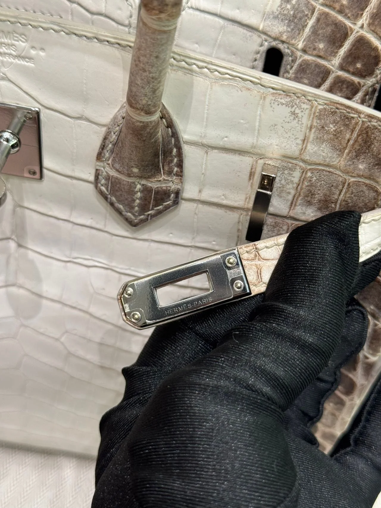 Hermes Birkin 25 Himalaya crocodile leather Palladium Hardware - Image 14