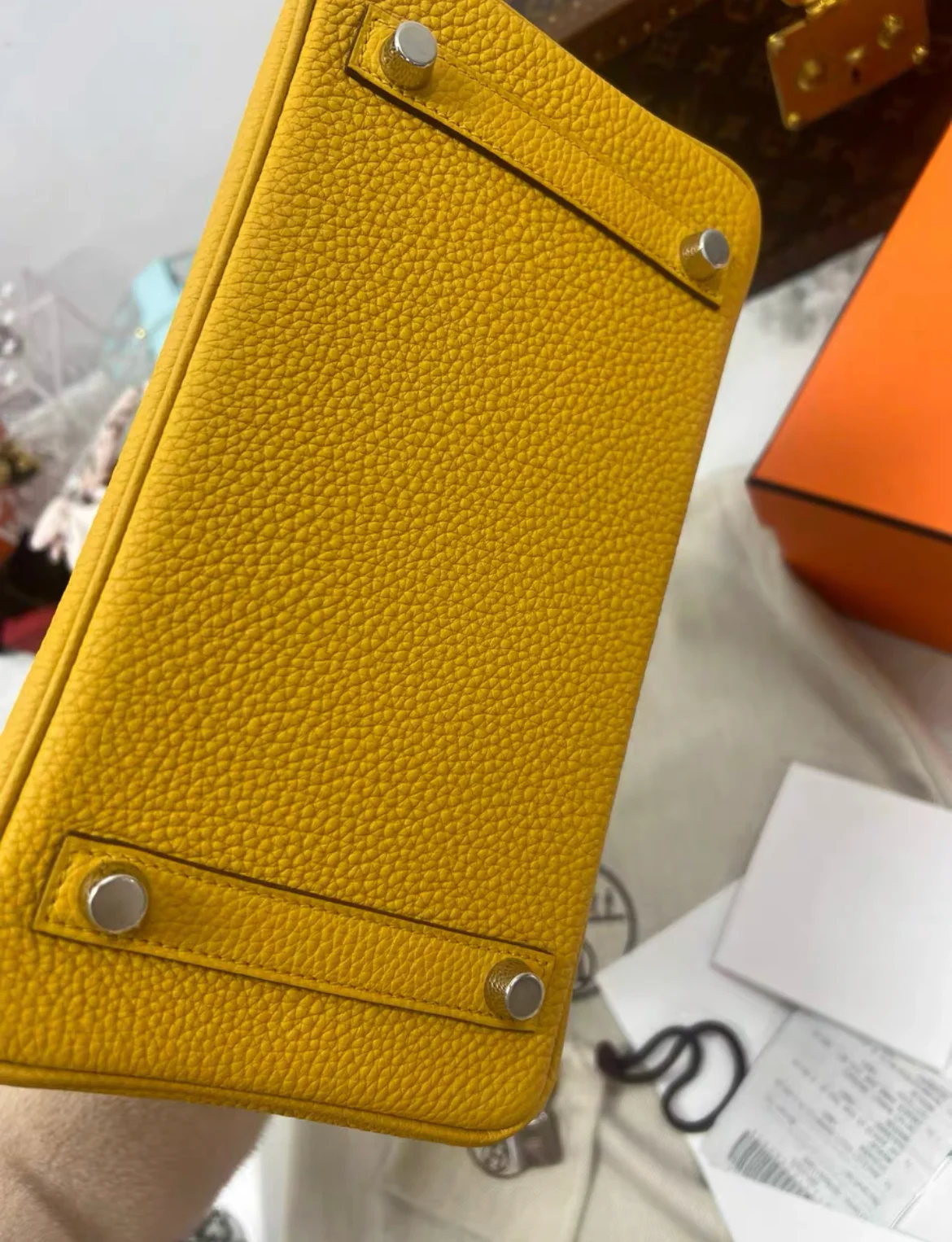 Hermes Birkin 25 Jaune Ambre Togo leather Palladium hardware B Stamp - Image 4