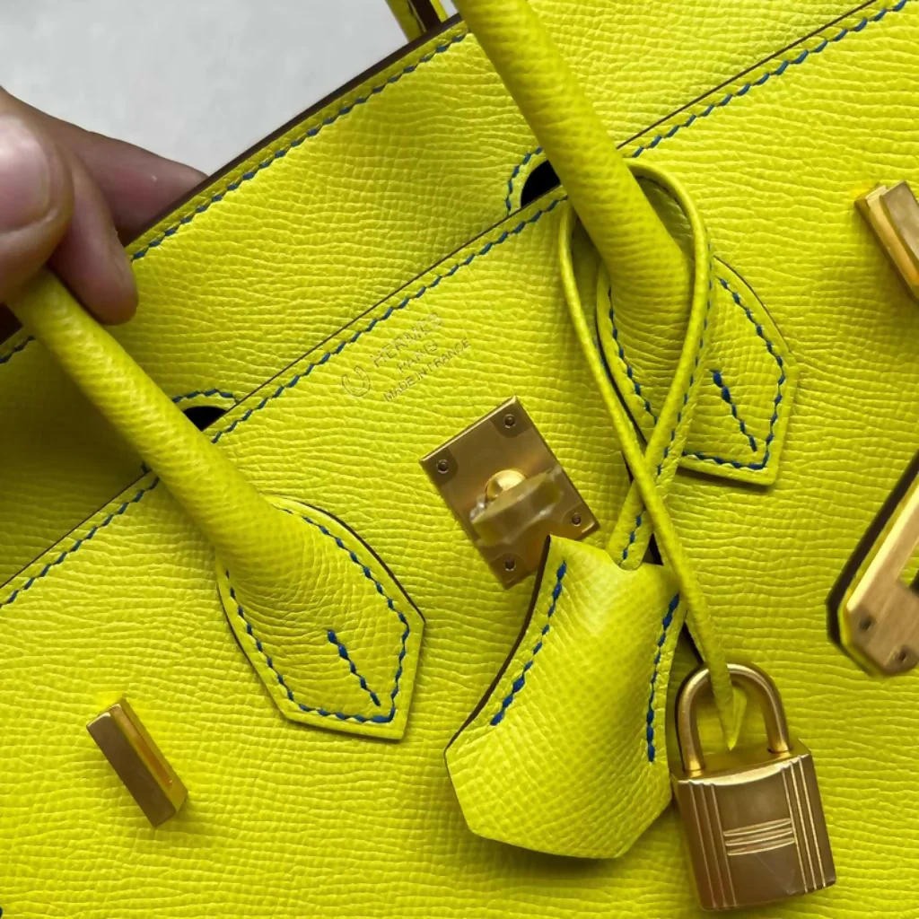 Hermès Birkin 25 Lime Yellow Sellier Epsom Leather Brushed Gold Hardware - Image 3