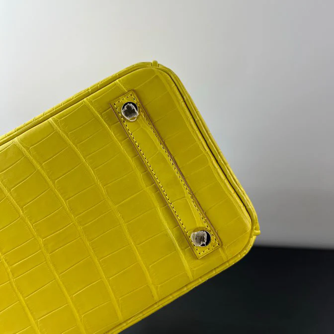 Hermes Birkin 25 Lime Yellow Matte Crocodile Gold Hardware Handbag - Image 14