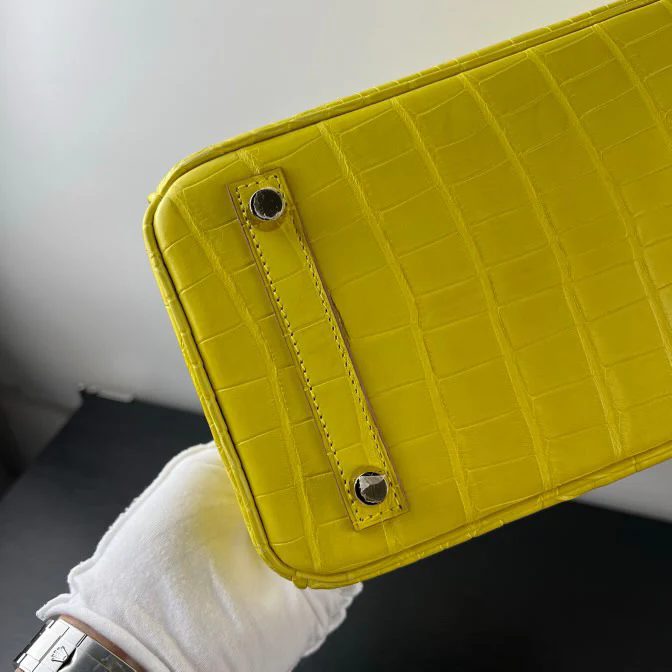 Hermes Birkin 25 Lime Yellow Matte Crocodile Gold Hardware Handbag - Image 15