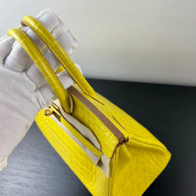Hermes Birkin 25 Lime Yellow Matte Crocodile Gold Hardware Handbag - Image 18