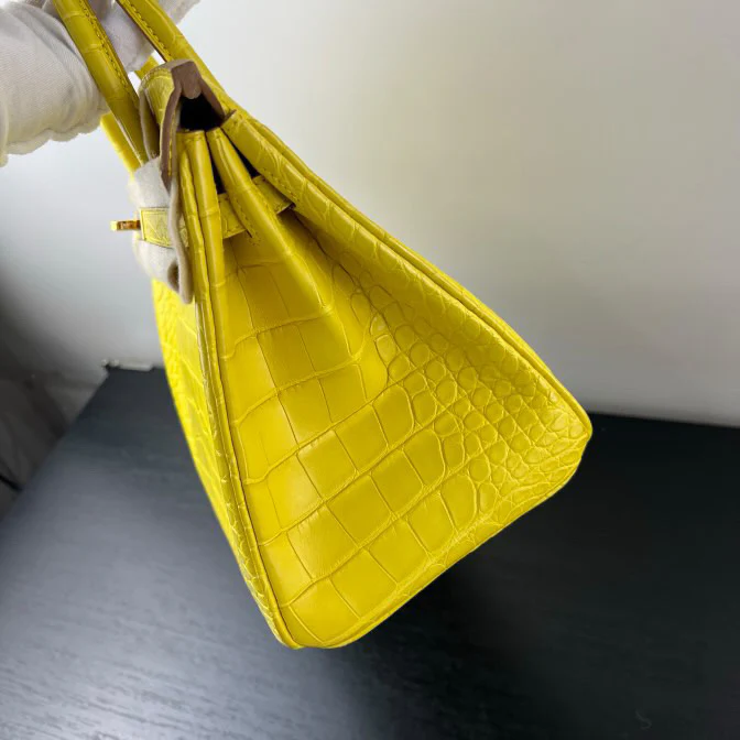 Hermes Birkin 25 Lime Yellow Matte Crocodile Gold Hardware Handbag - Image 19