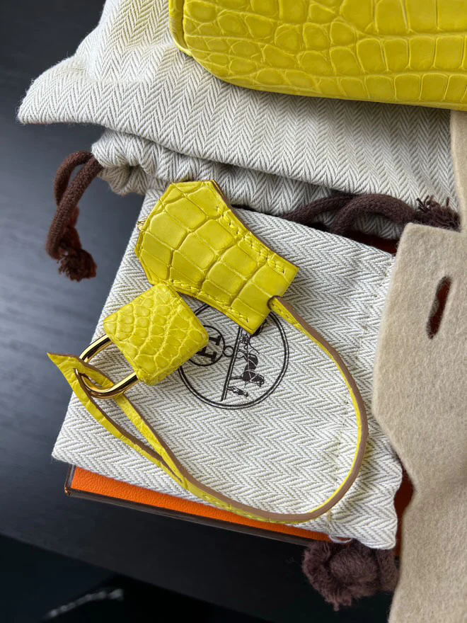 Hermes Birkin 25 Lime Yellow Matte Crocodile Gold Hardware Handbag - Image 2
