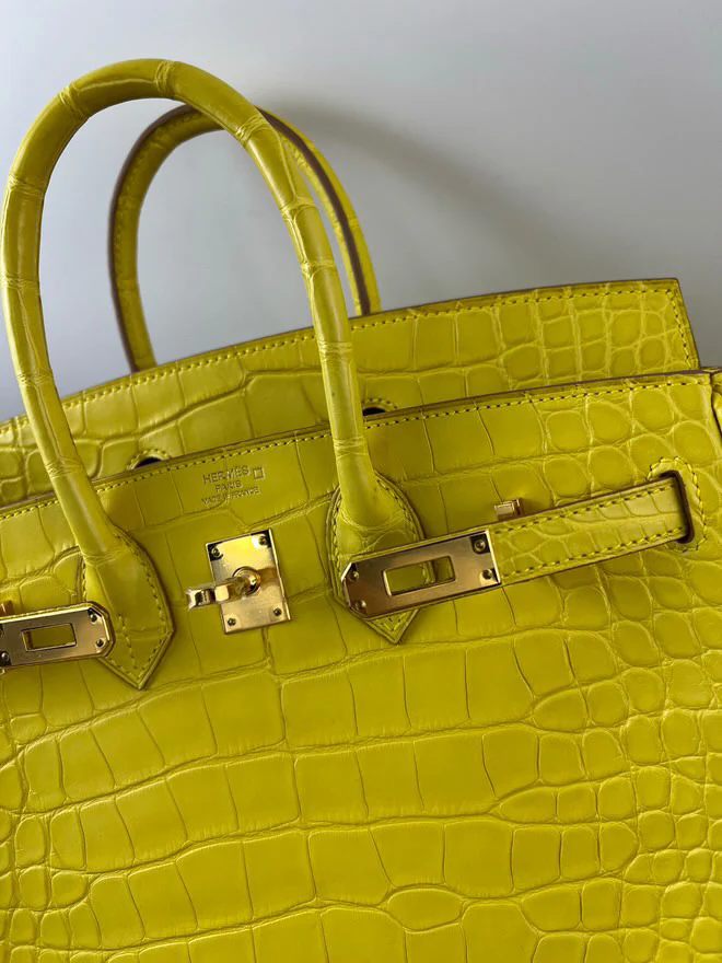 Hermes Birkin 25 Lime Yellow Matte Crocodile Gold Hardware Handbag - Image 23