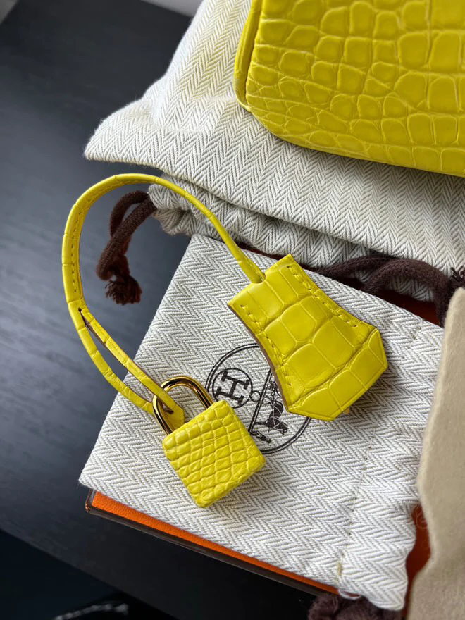 Hermes Birkin 25 Lime Yellow Matte Crocodile Gold Hardware Handbag - Image 3