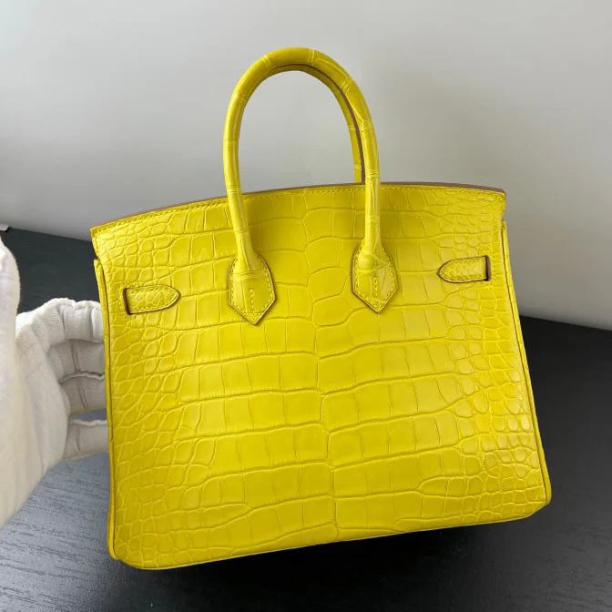 Hermes Birkin 25 Lime Yellow Matte Crocodile Gold Hardware Handbag - Image 5