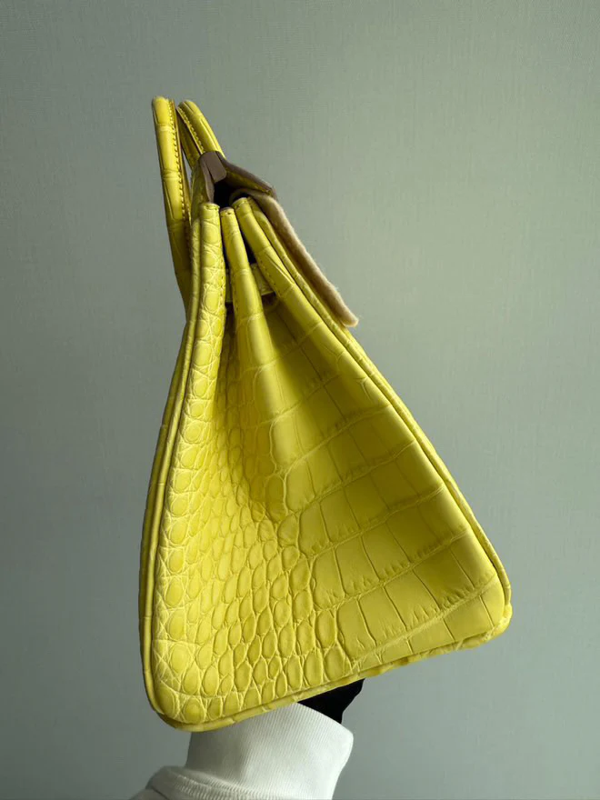 Hermes Birkin 25 Lime Yellow Matte Crocodile Palladium Hardware Handbag - Image 12