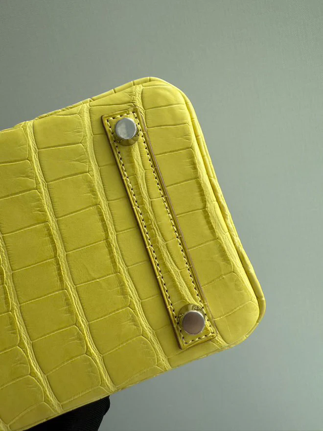 Hermes Birkin 25 Lime Yellow Matte Crocodile Palladium Hardware Handbag - Image 5