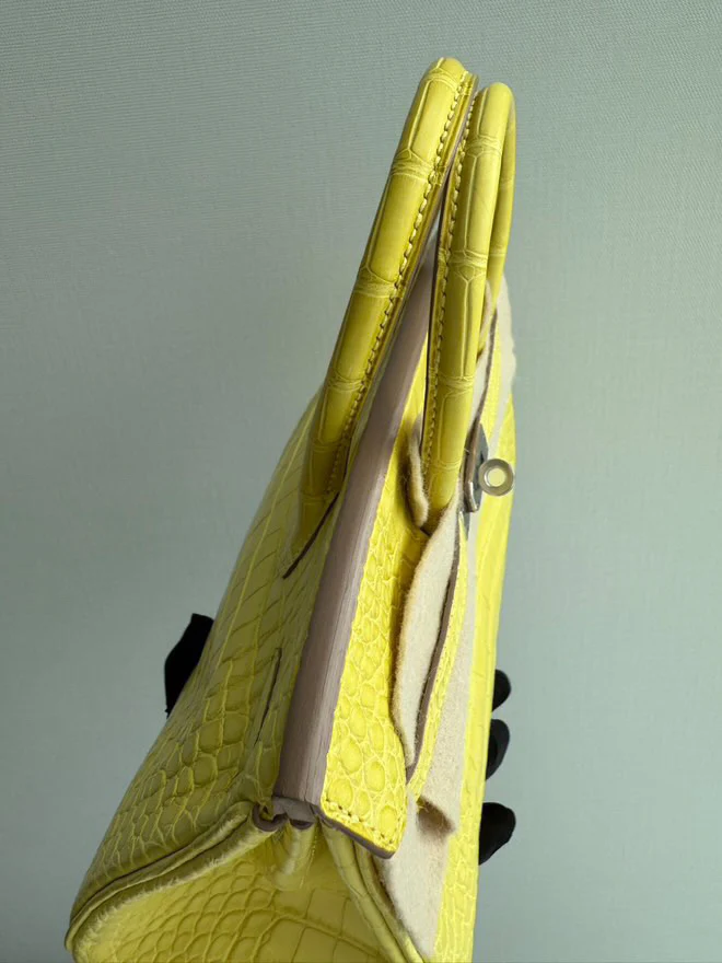 Hermes Birkin 25 Lime Yellow Matte Crocodile Palladium Hardware Handbag - Image 9