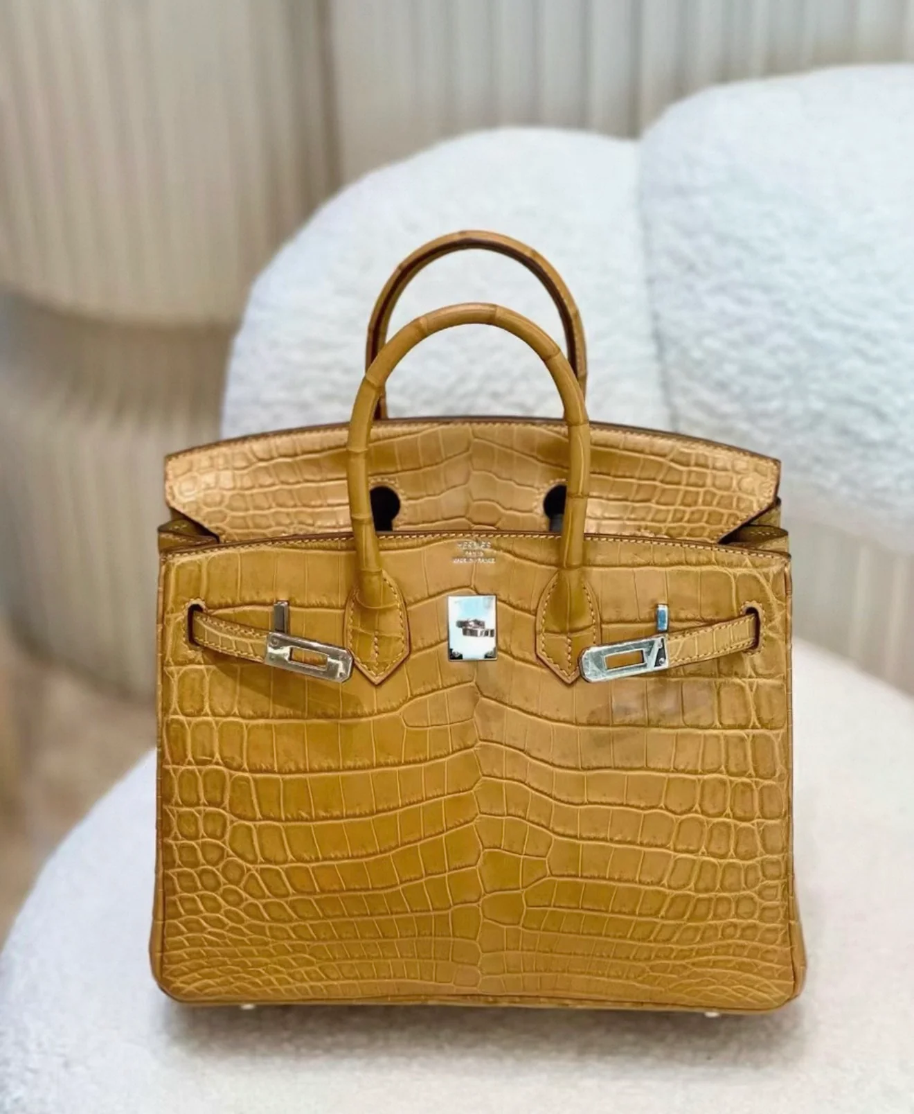 Hermes Birkin 25 Marigold yellow matte crocodile leather palladium hardware - Image 2