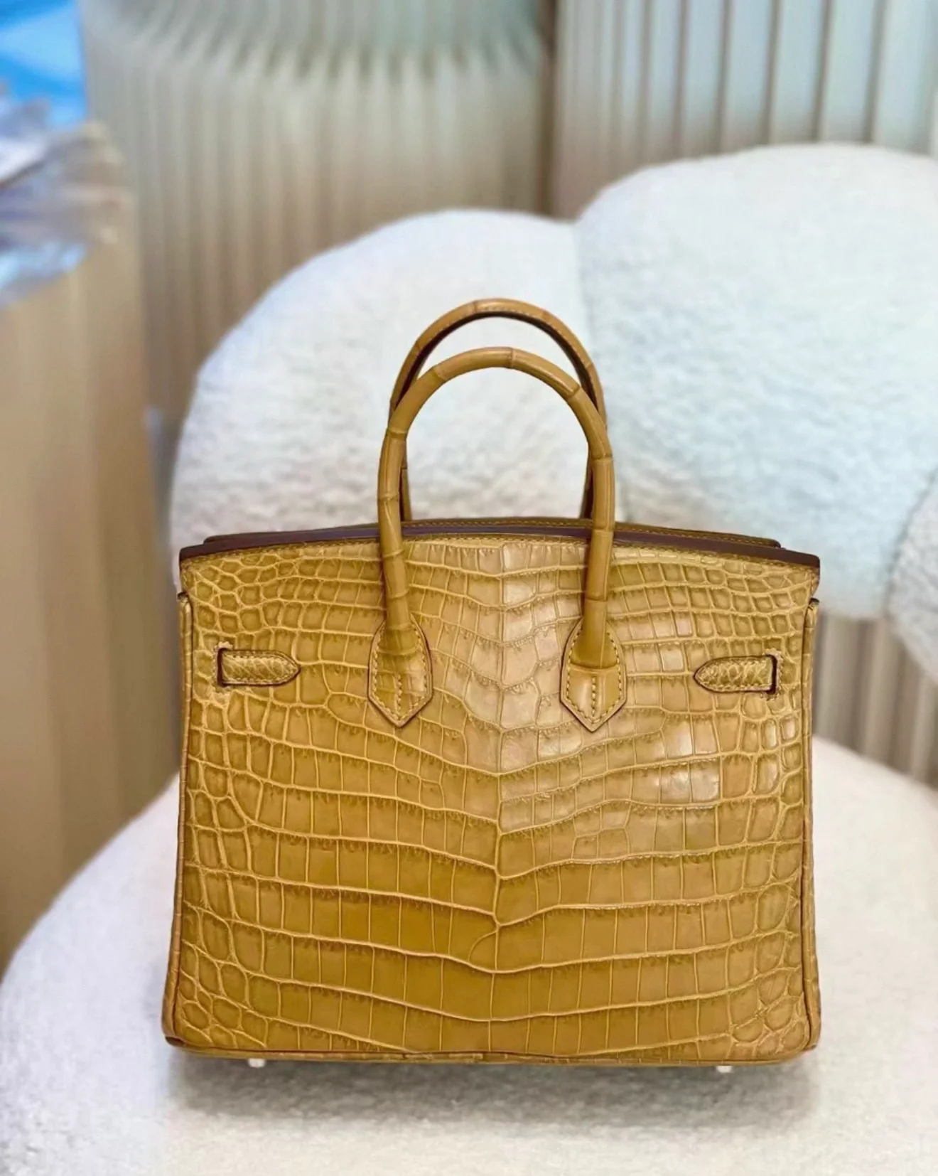 Hermes Birkin 25 Marigold yellow matte crocodile leather palladium hardware - Image 3