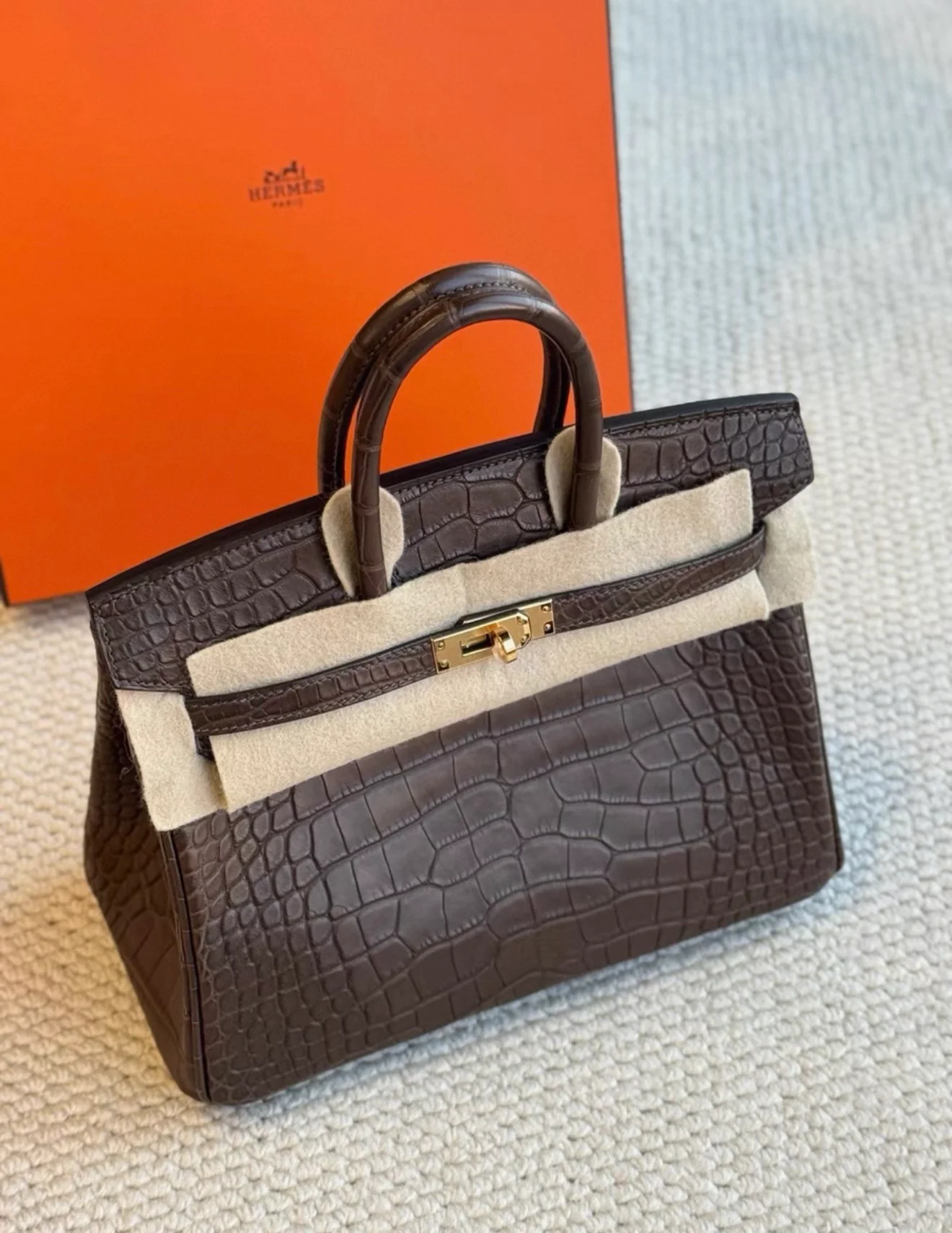 Hermes Birkin 25 Mocha Matte Crocodile Leather Gold Hardware - Image 2