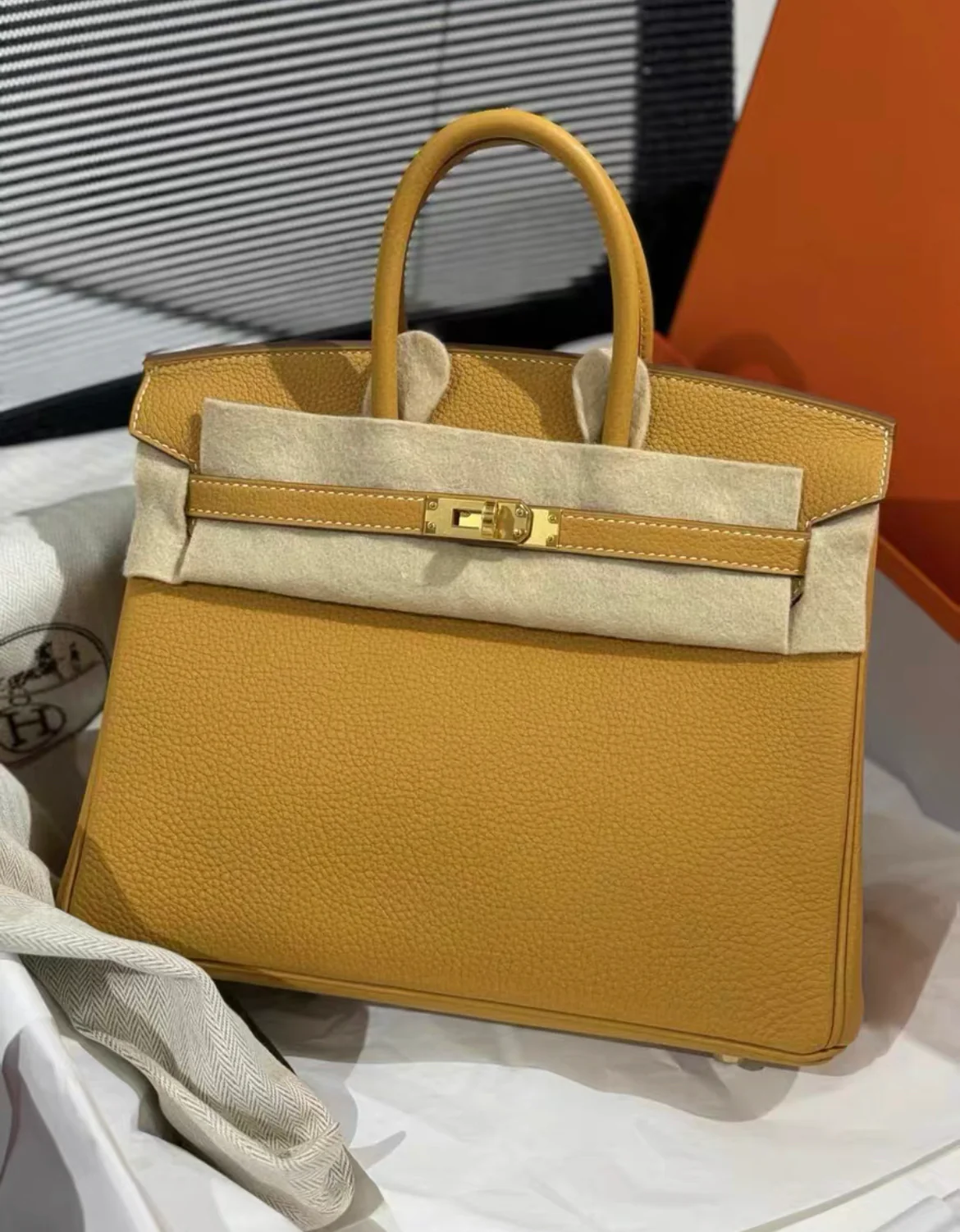 Hermes Birkin 25 Natural Sable Togo Leather Gold Hardware handbag with white stitching - Image 5