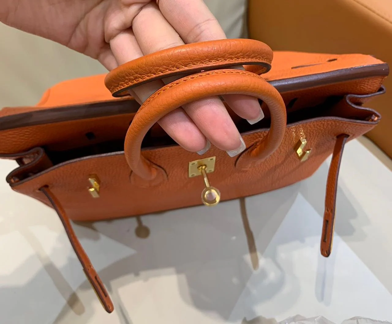 Hermes Birkin 25 Orange Togo Leather Gold Hardware - Image 6