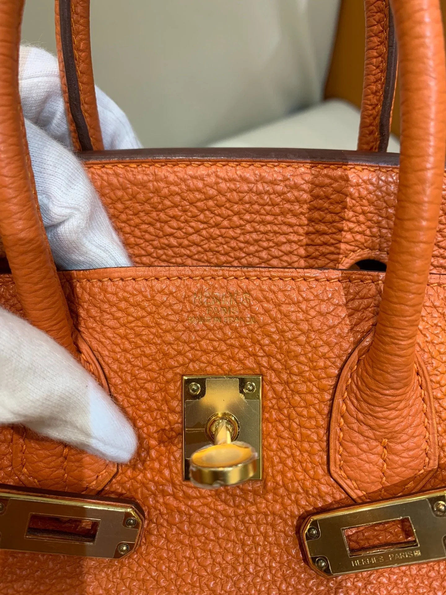 Hermes Birkin 25 Orange Togo Leather Gold Hardware - Image 7