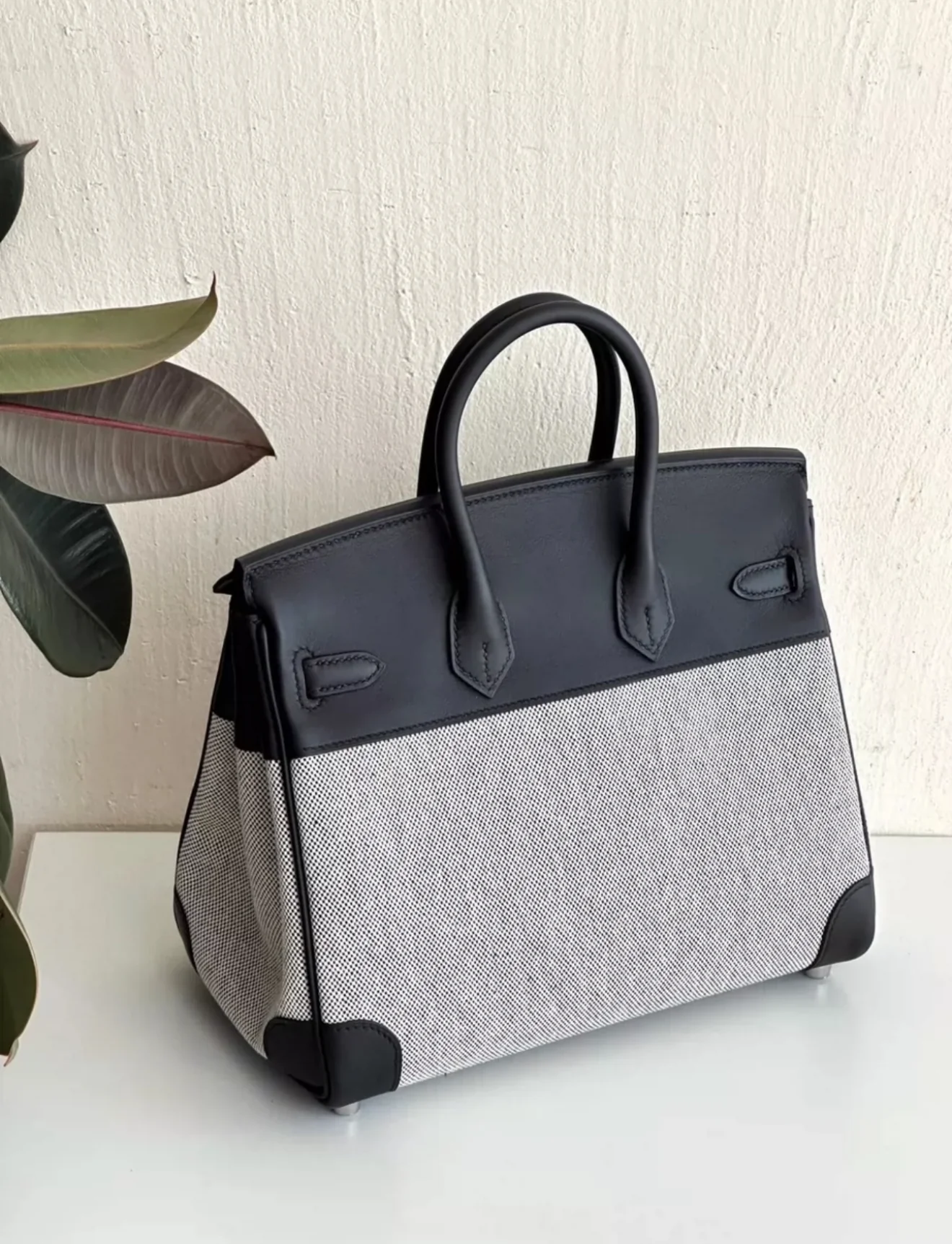 HERMÈS Birkin 25 Quadrille in Black Canvas and Swift leather with Palladium hardware - Image 2