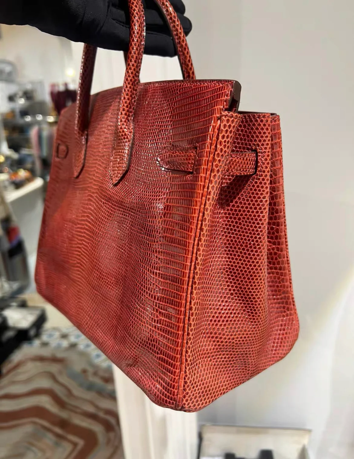 Hermès Birkin 25 Red Lizard Palladium Hardware - Image 3