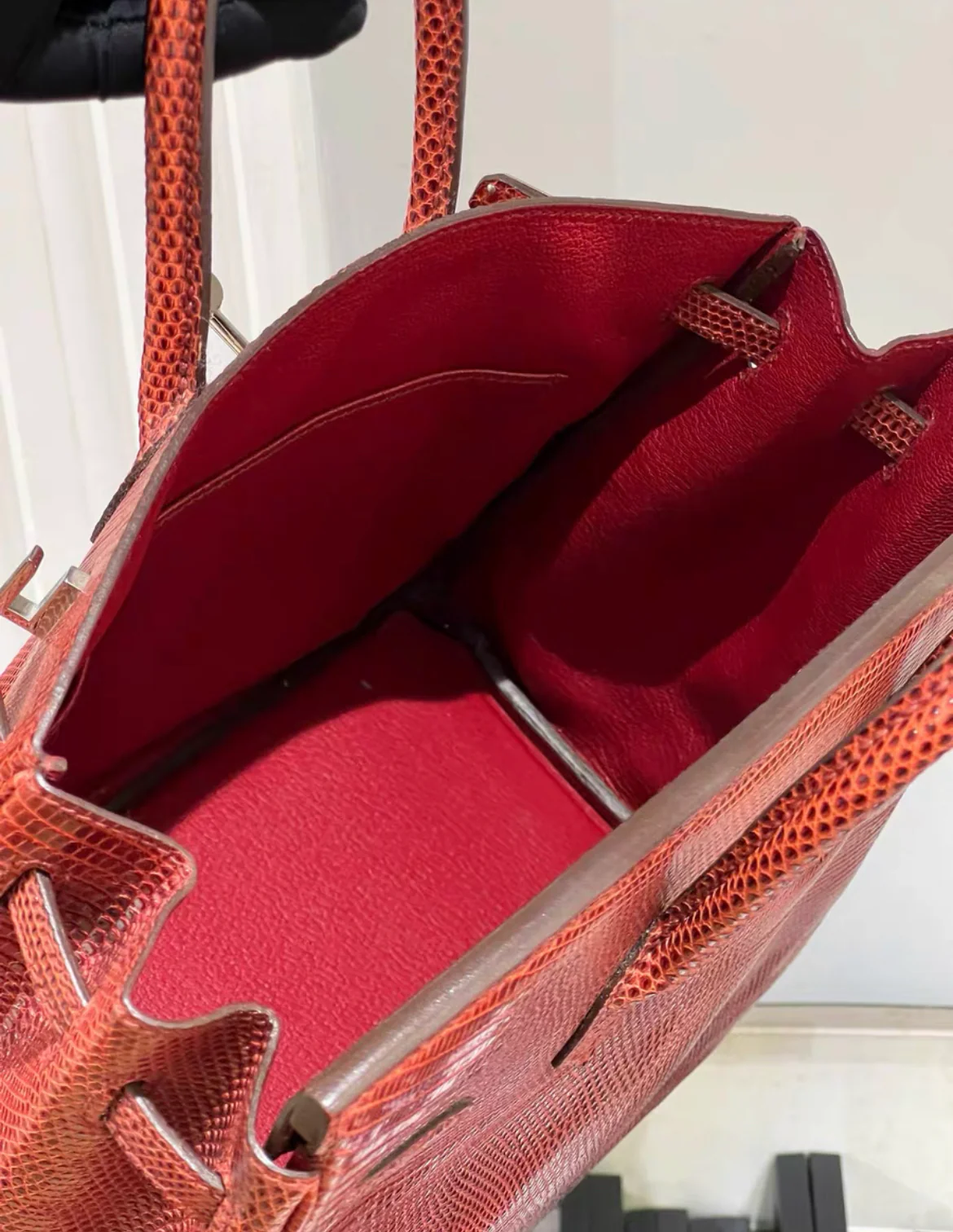 Hermès Birkin 25 Red Lizard Palladium Hardware - Image 6