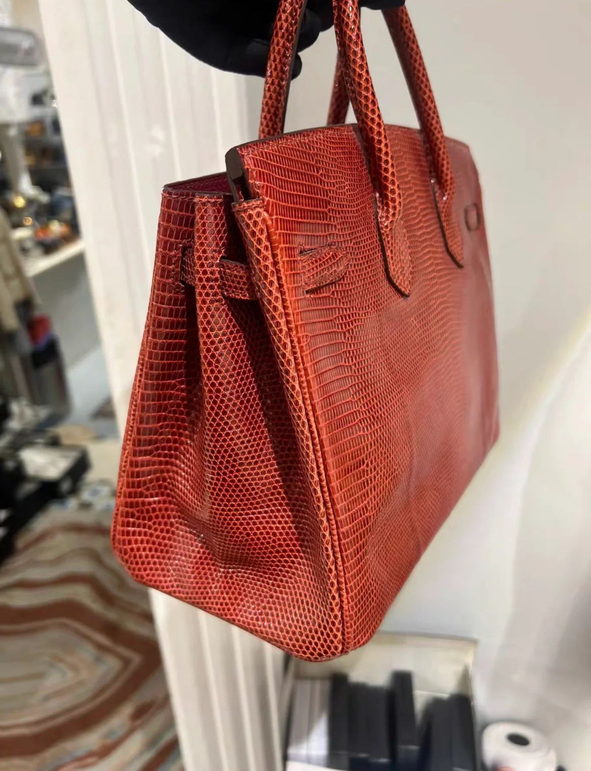 Hermès Birkin 25 Red Lizard Palladium Hardware - Image 7