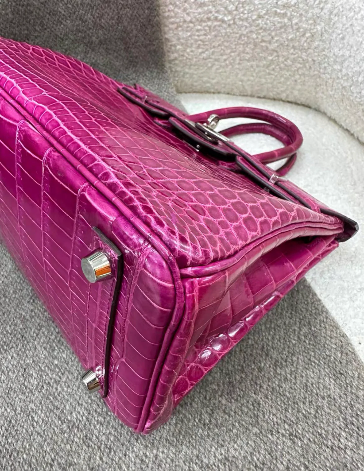 Hermès Birkin 25 Rose Mexico Shiny Porosus Crocodile Palladium Hardware - Image 4