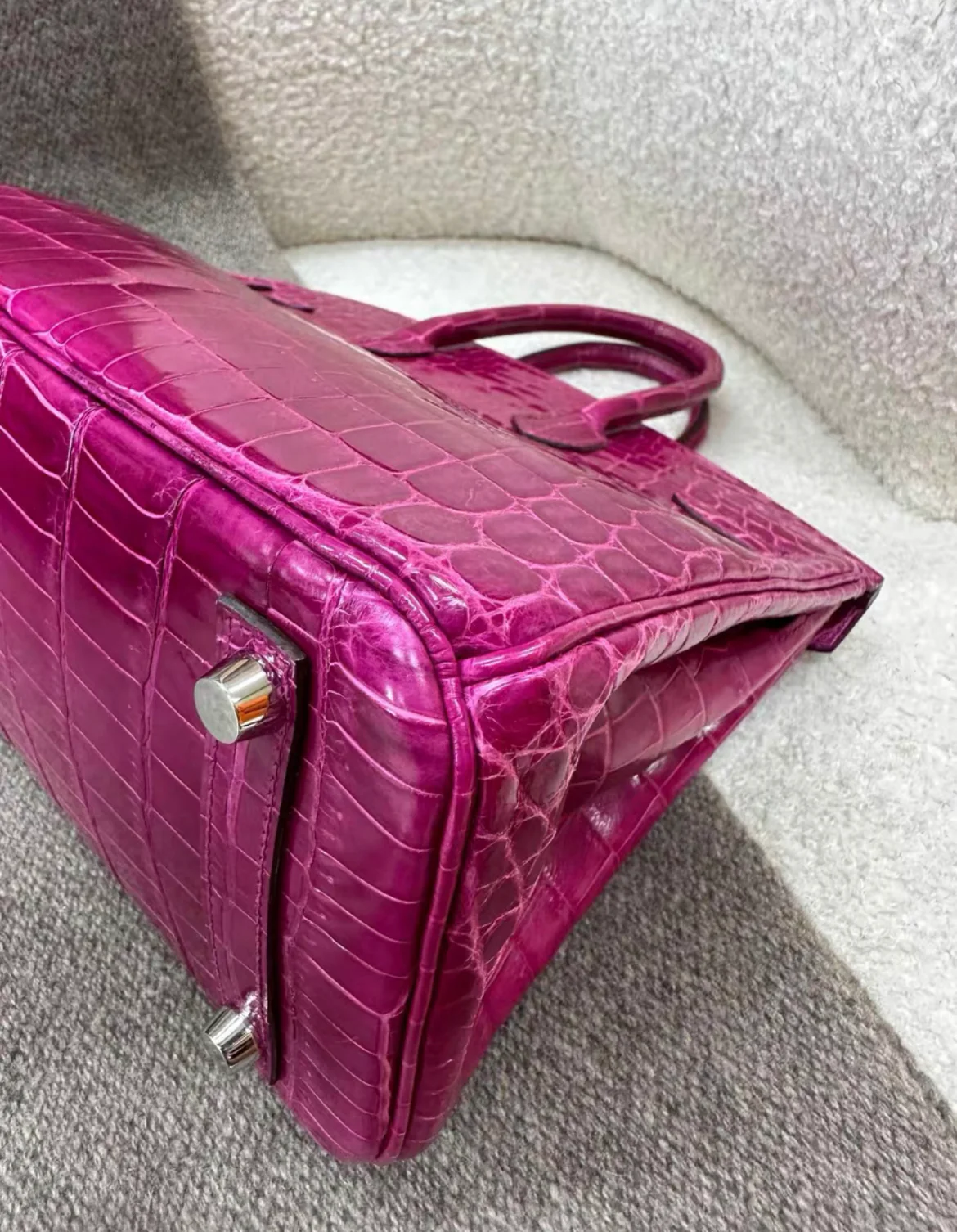 Hermès Birkin 25 Rose Mexico Shiny Porosus Crocodile Palladium Hardware - Image 6
