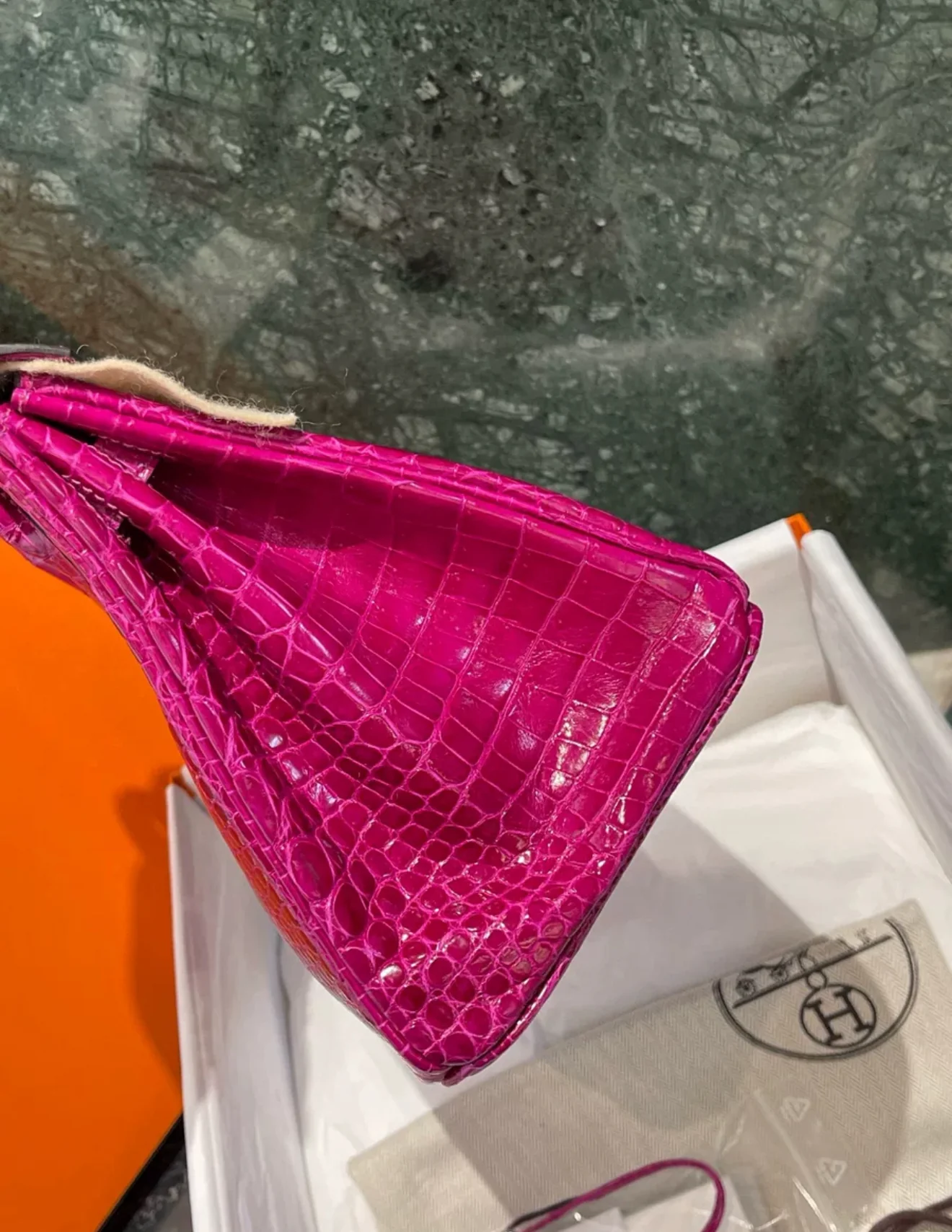 Hermes Birkin 25 Rose purple shiny crocodile Leather palladium hardware - Image 4