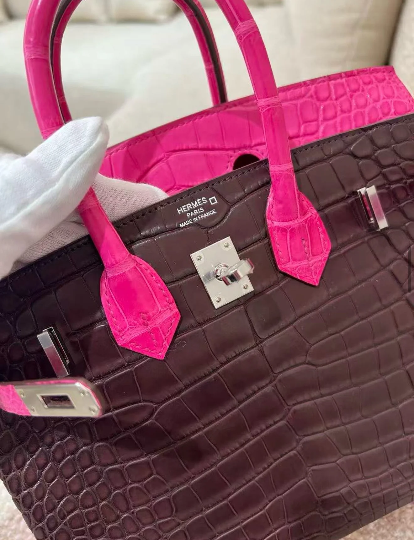 HERMÈS Birkin 25 Rouge Sellier Rose Shocking Matte Alligator Palladium hardware - Image 2
