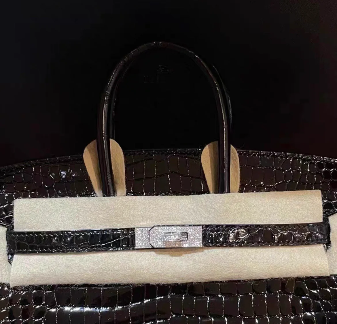 Hermès BIRKIN 25 SHINY BLACK POROSUS CROCODILE DIAMOND WITH 18K WHITE GOLD & DIAMOND HARDWARE, Brand new full set!!! - Image 2