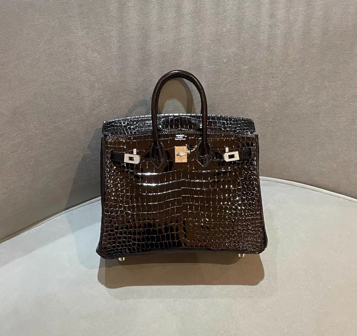 Hermès BIRKIN 25 SHINY BLACK POROSUS CROCODILE DIAMOND WITH 18K WHITE GOLD & DIAMOND HARDWARE, Brand new full set!!! - Image 7
