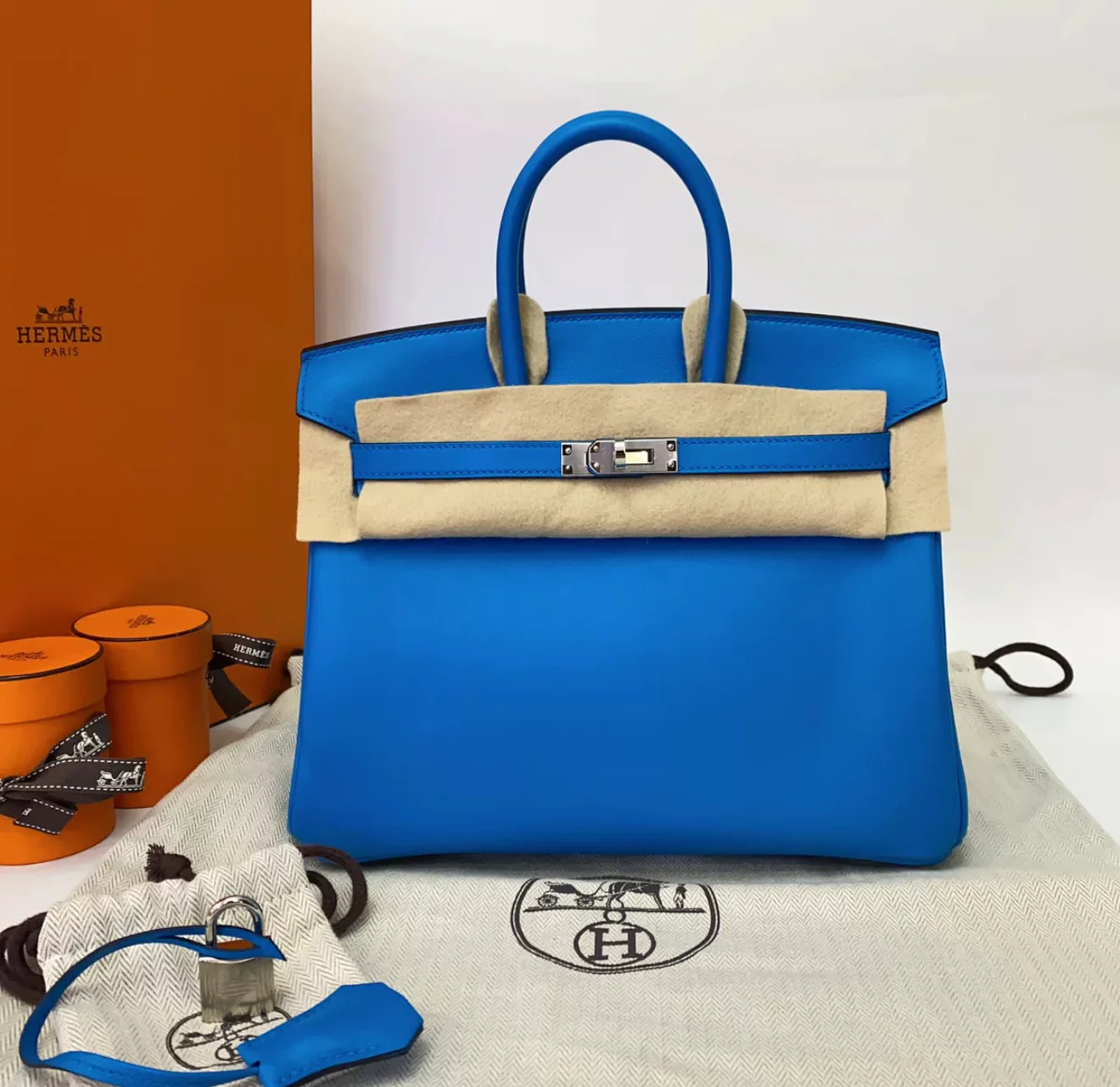 Hermes Birkin 25 Tanzanian blue Swift Leather Palladium Hardware