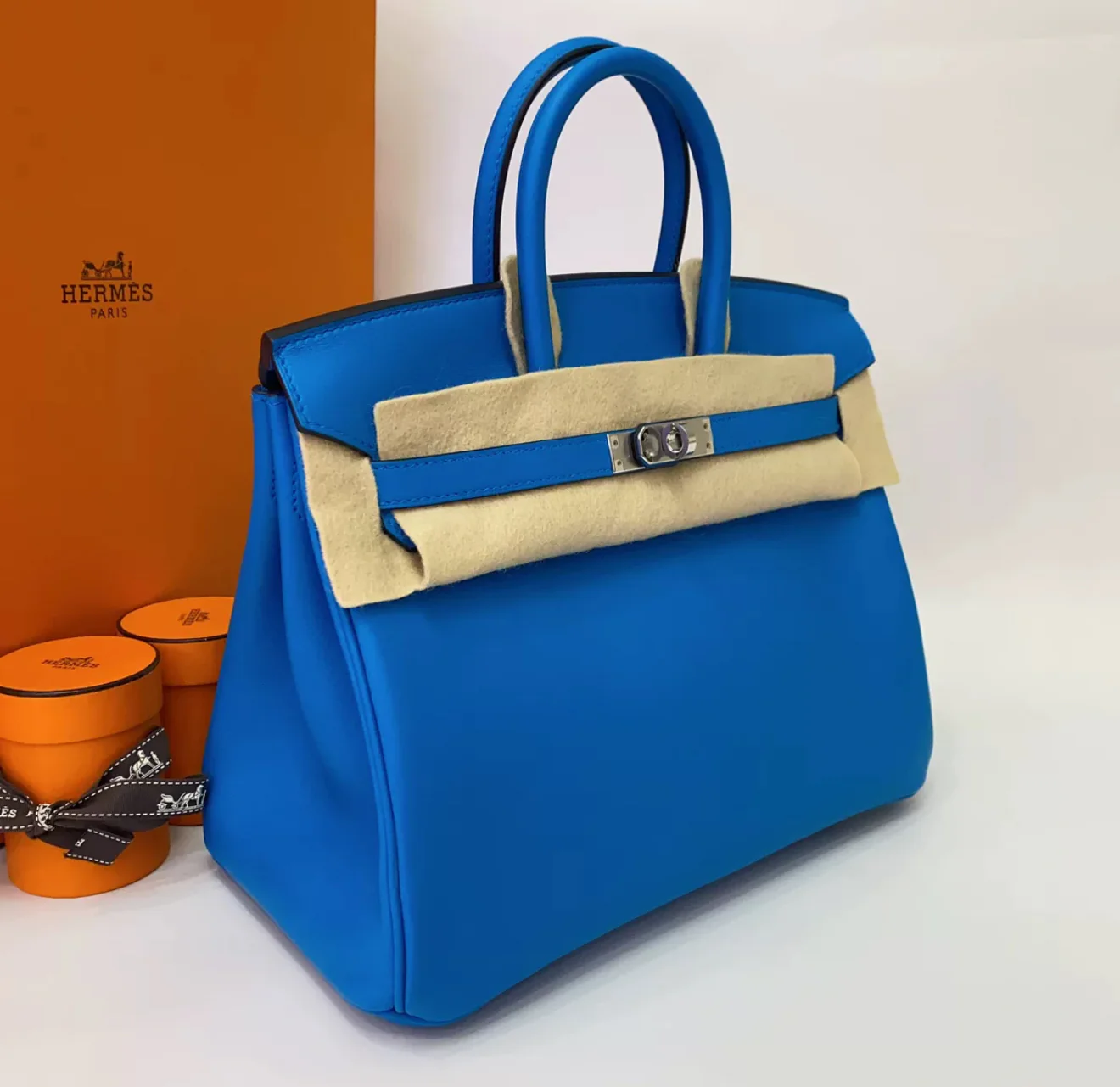 Hermes Birkin 25 Tanzanian blue Swift Leather Palladium Hardware - Image 3