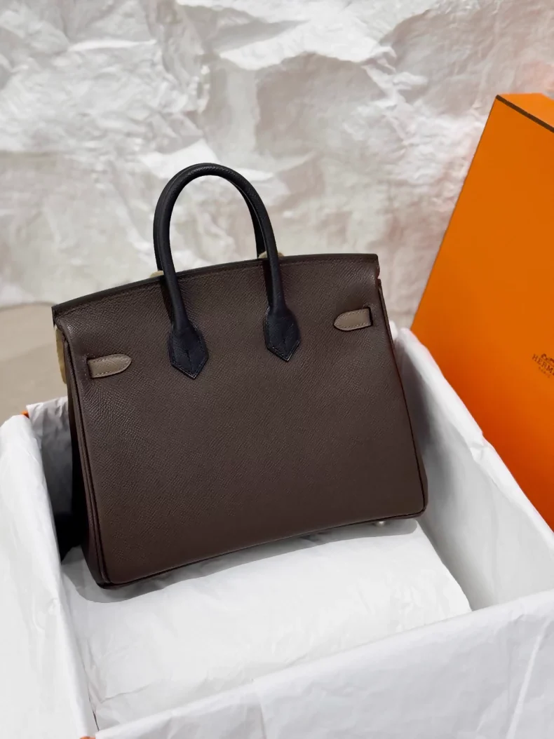 Hermes Birkin 25 brown, grey and black Epsom leather palladium hardware - Image 2