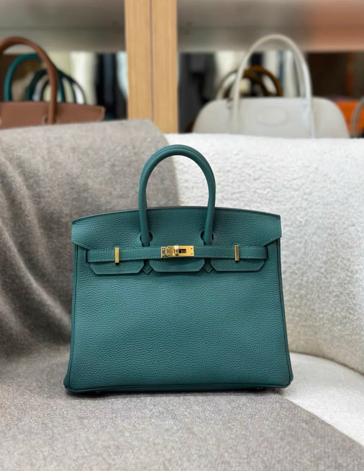 HERMES BIRKIN 25 TOGO Z6 MALACHITE GOLD HARDWARE STAMP C - Image 2