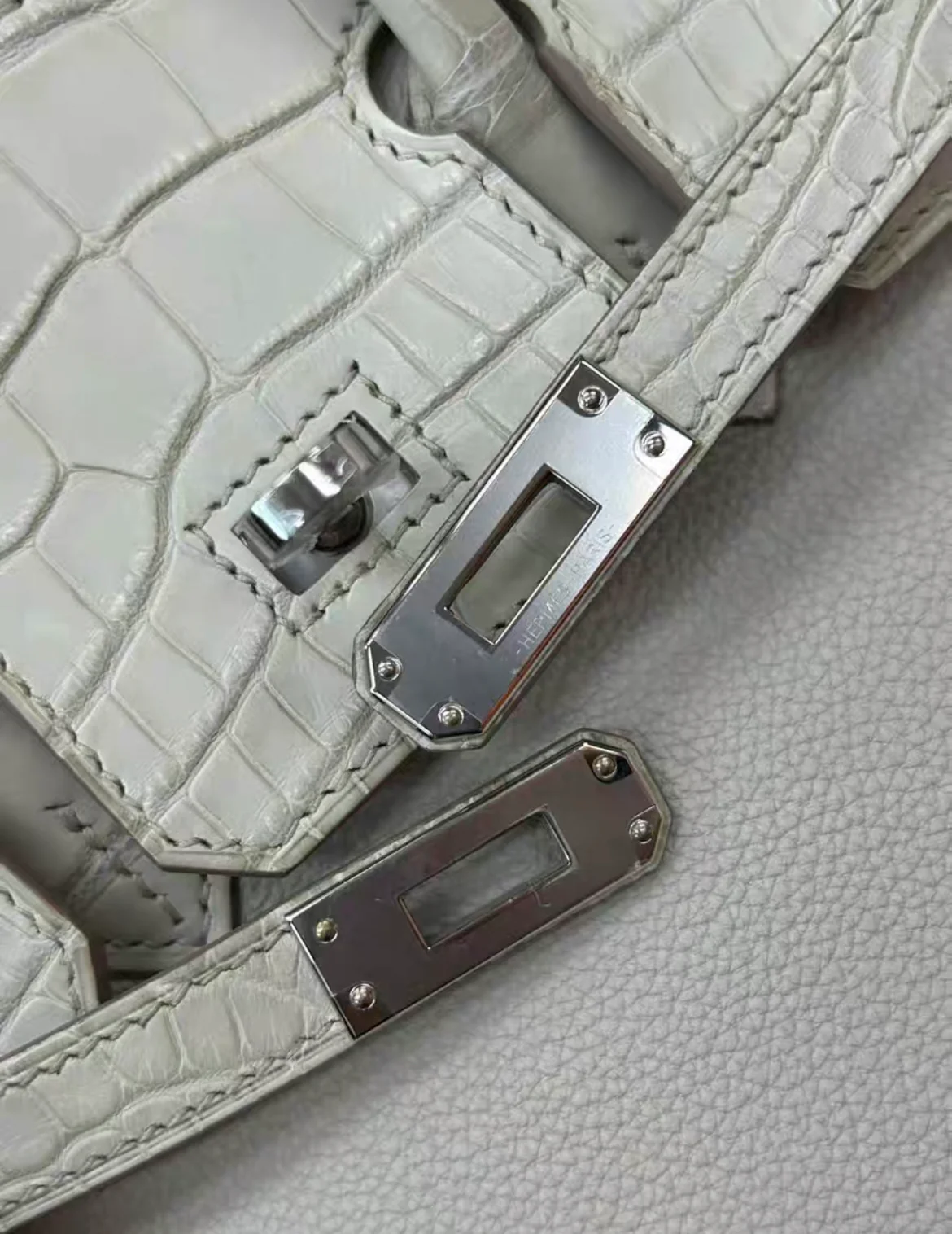 HERMÈS Birkin 25 Touch Beton (8L) Togo Matte Alligator Palladium hardware - Image 7