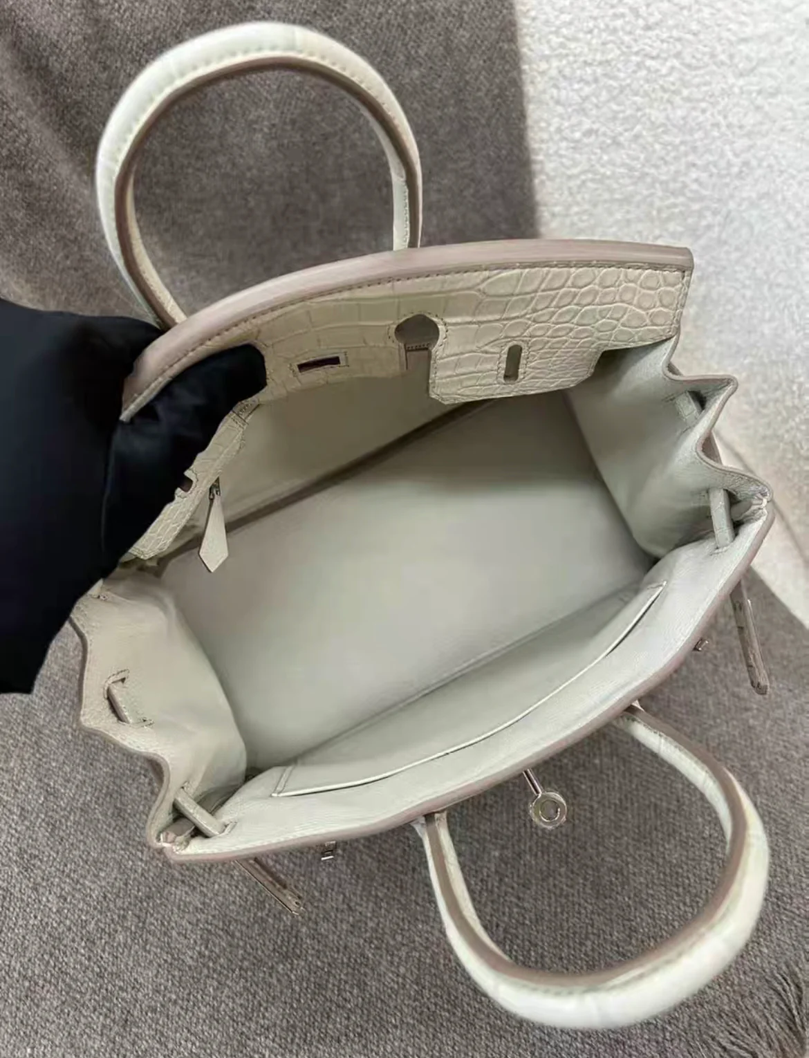 HERMÈS Birkin 25 Touch Beton (8L) Togo Matte Alligator Palladium hardware - Image 8