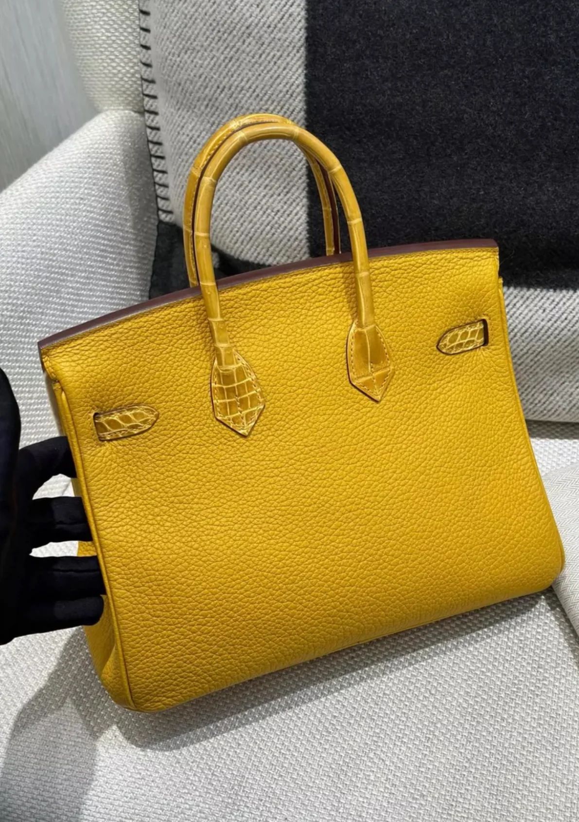 Hermès Birkin 25 Touch Jaune Amber Togo Leather & Shiny Niloticus Crocodile - Image 2