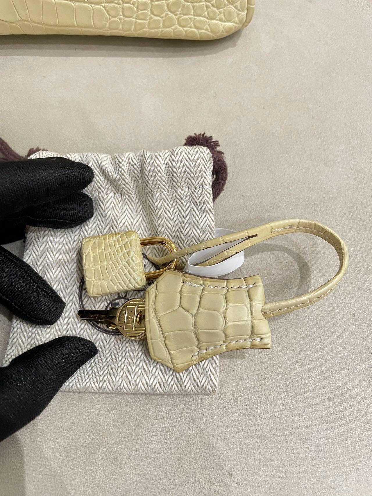 Hermes Birkin 25 Y1 Vanille Matte Crocodile Leather Gold Hardware - Image 20