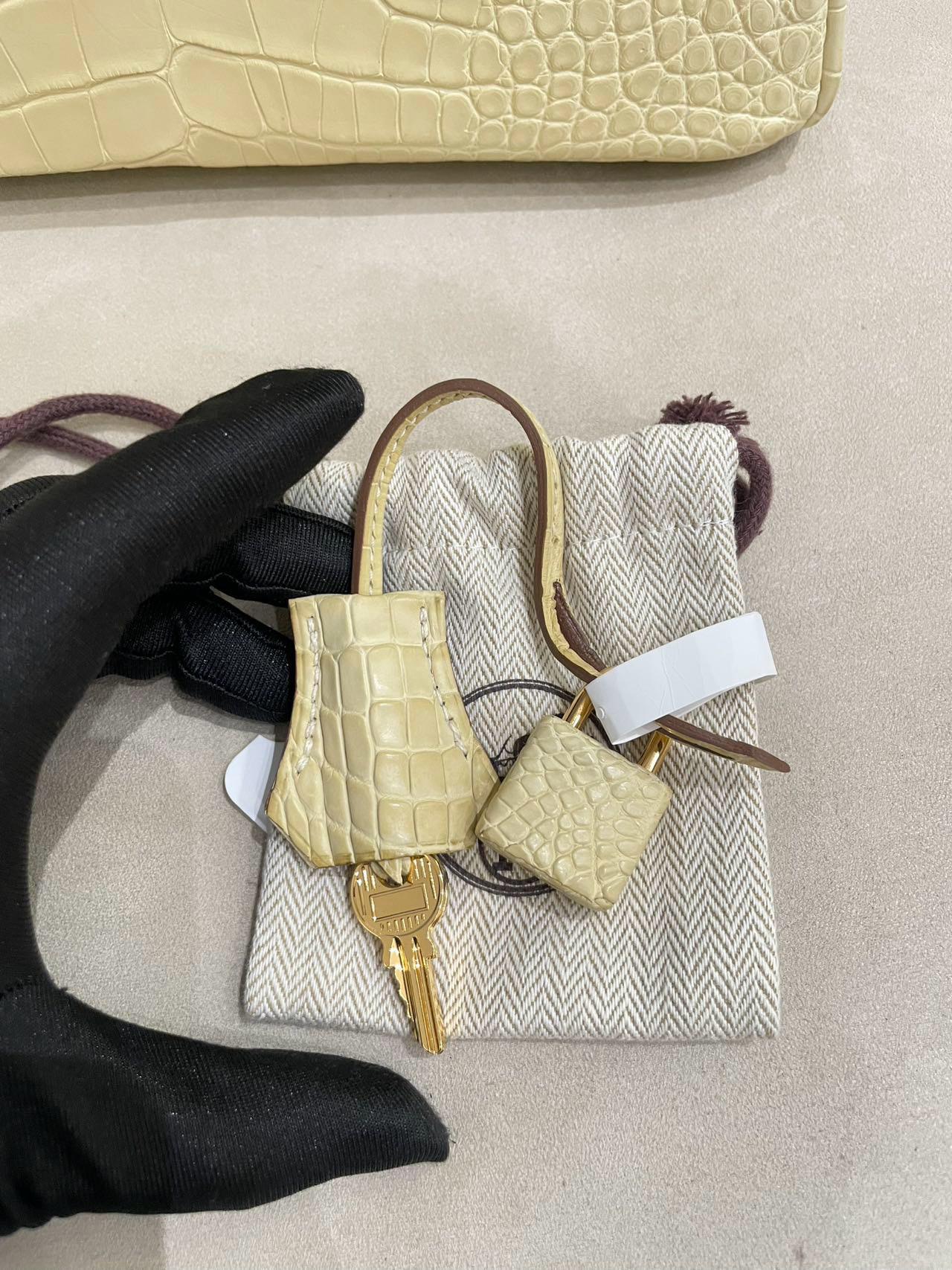 Hermes Birkin 25 Y1 Vanille Matte Crocodile Leather Gold Hardware - Image 21