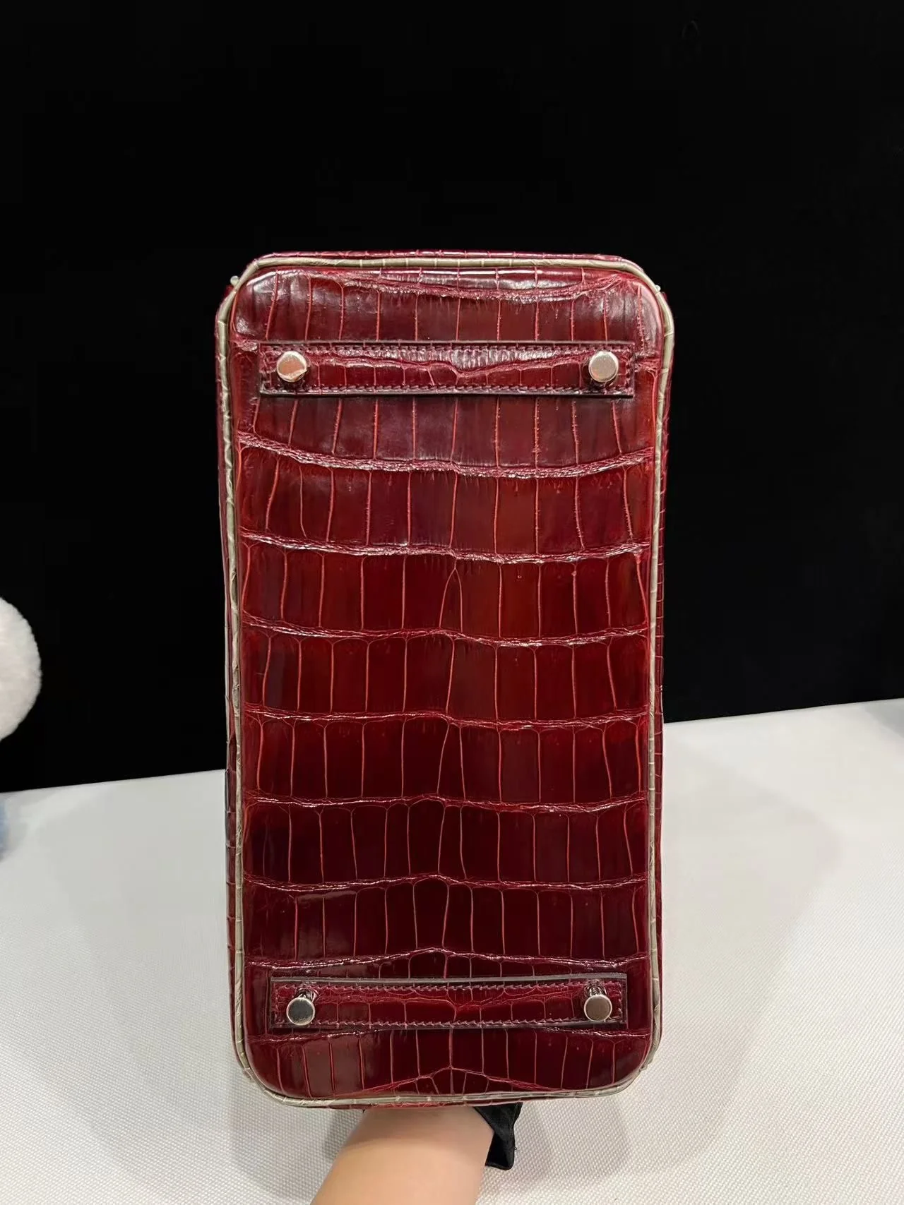 Hermes Birkin 30 Bordeaux Shiny Crocodile Leather Palladium Hardware - Image 2