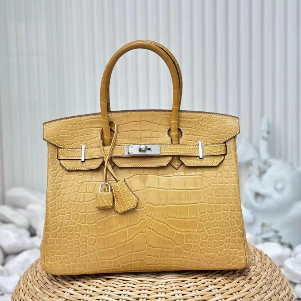 Hermès Birkin 30 Jaune Amber Yellow Matte Crocodile Palladium Hardware