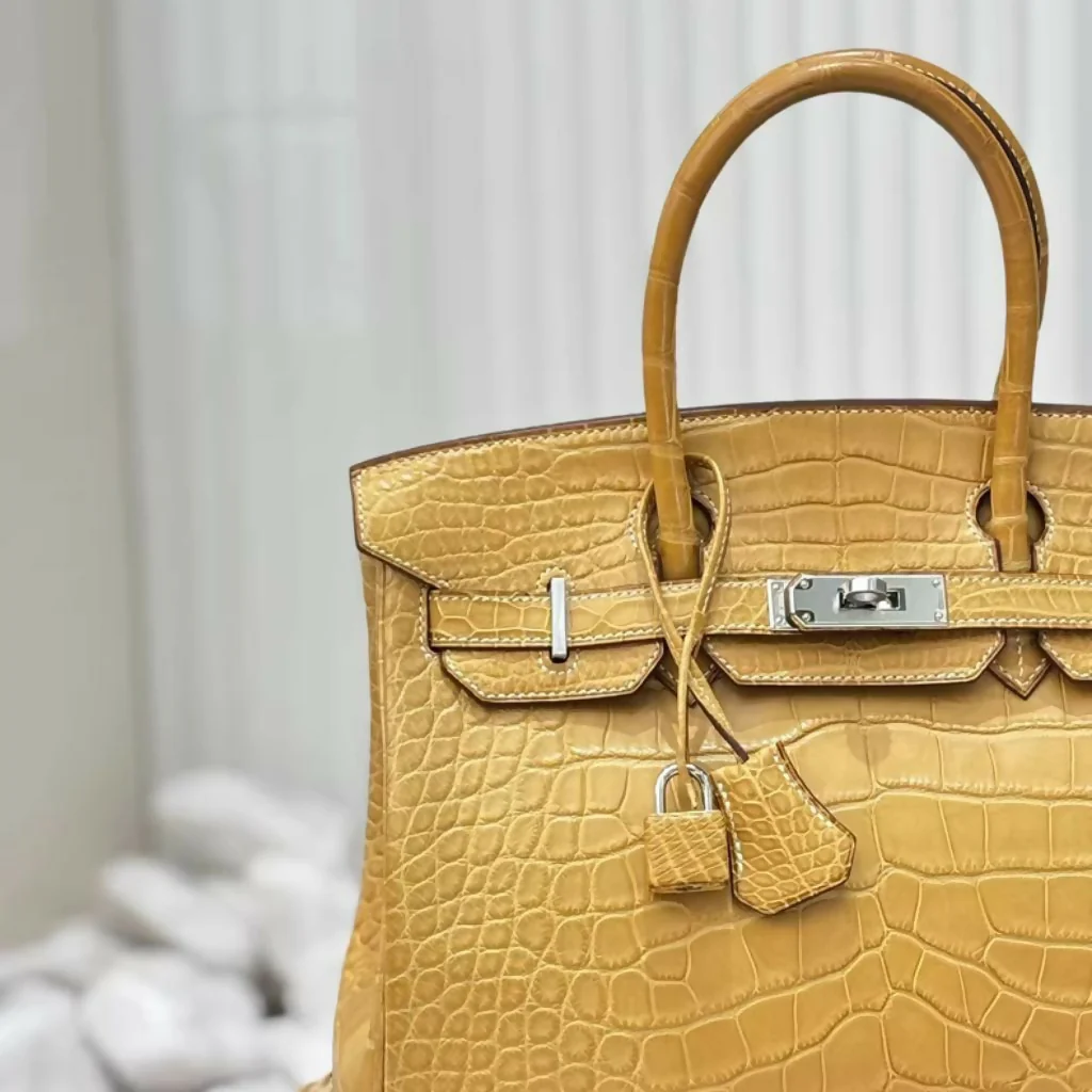 Hermès Birkin 30 Jaune Amber Yellow Matte Crocodile Palladium Hardware - Image 2
