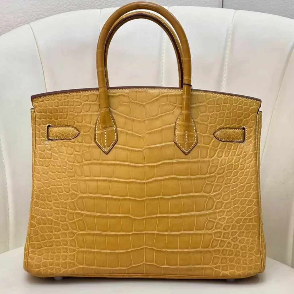 Hermès Birkin 30 Jaune Amber Yellow Matte Crocodile Palladium Hardware - Image 3