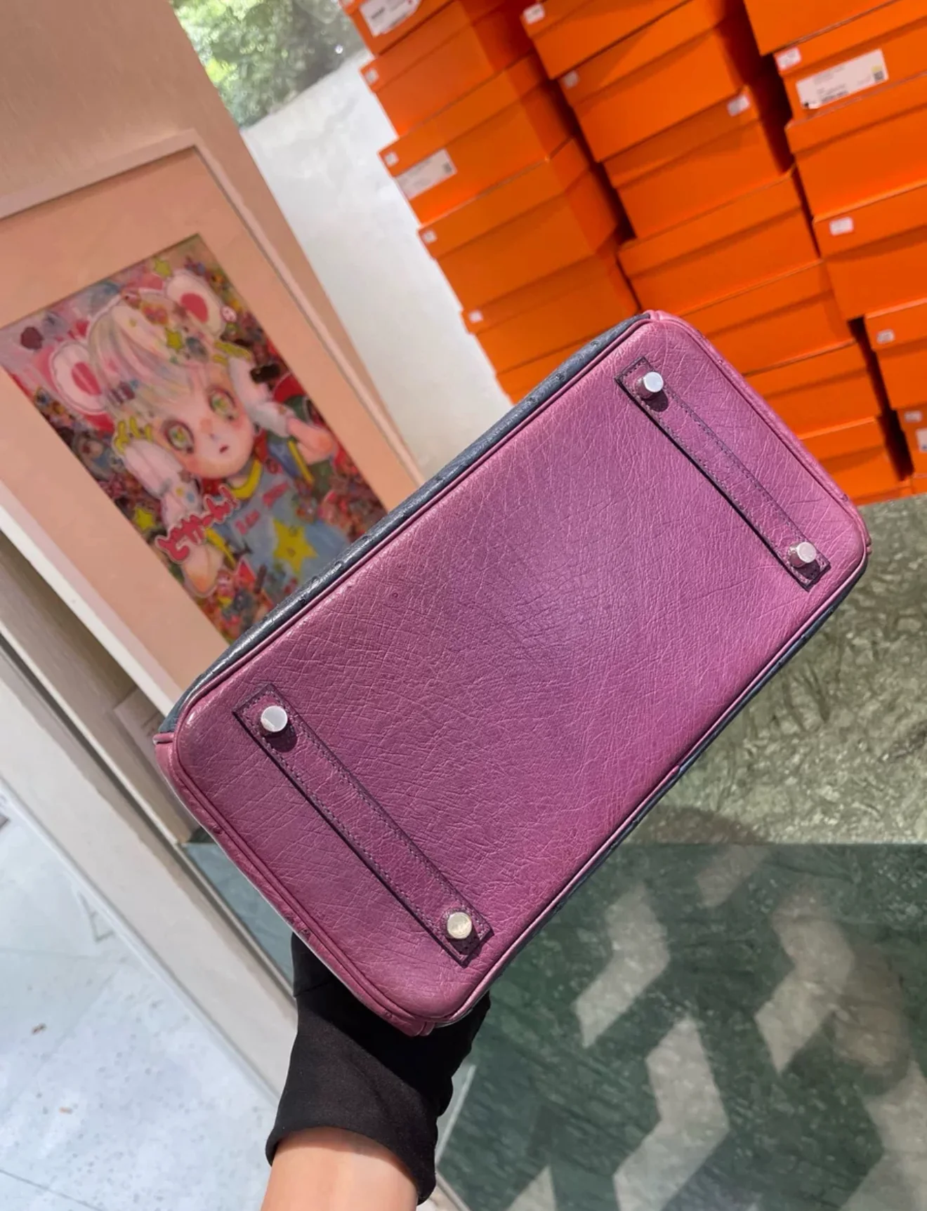 Hermes Birkin 30 lace three-color ostrich R stamp in good condition, comes with lock, key, and dust bag. - Image 5