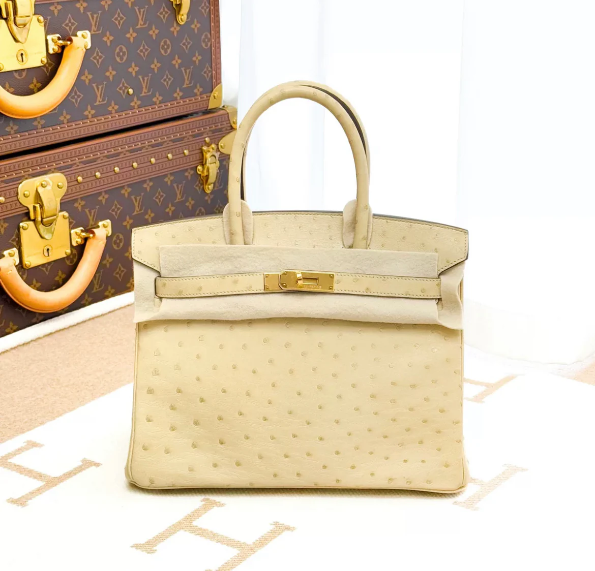 HERMES BIRKIN 30 OSTRICH 3C PARCHEMIN GOLD HARDWARE - Image 2