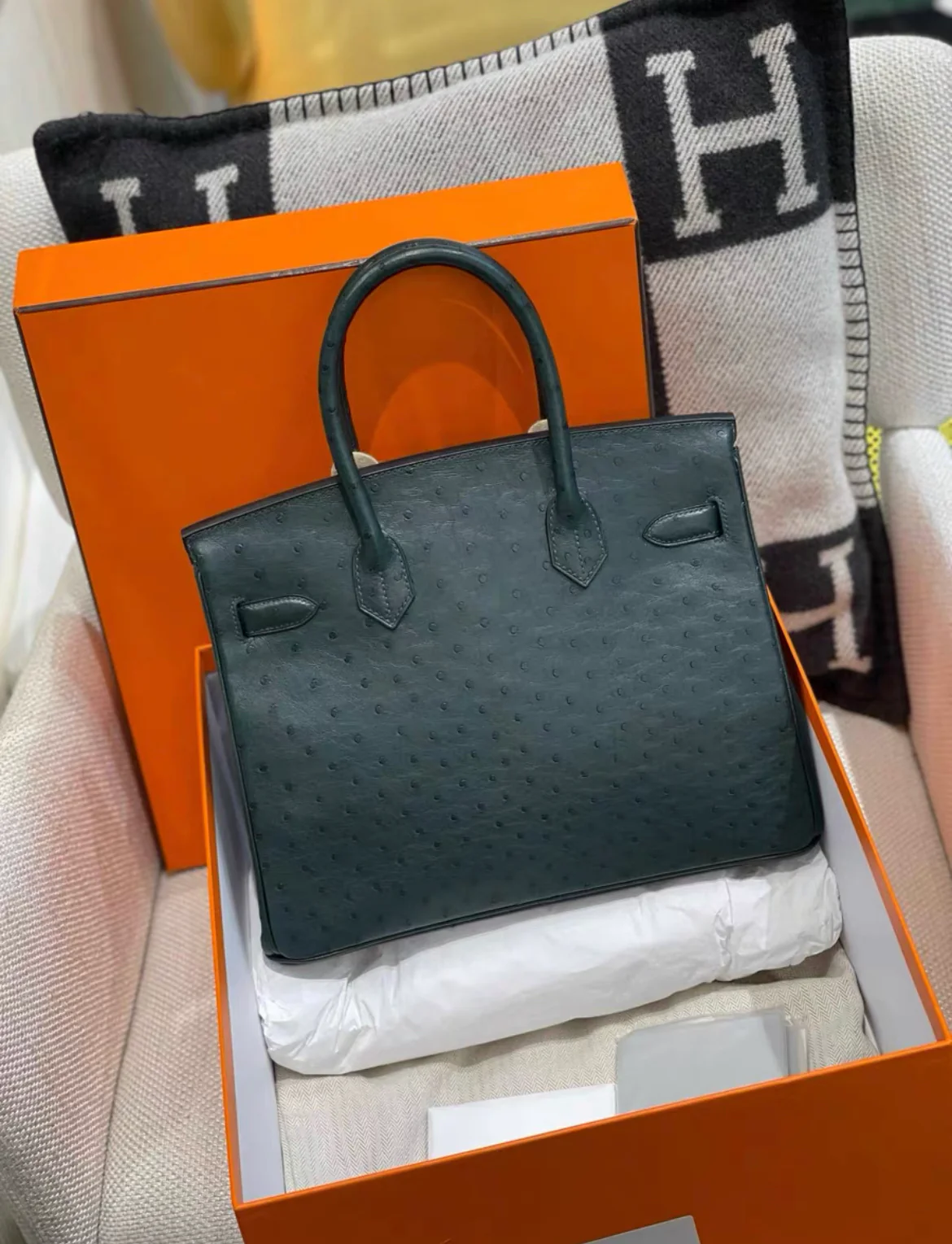 HERMES BIRKIN 30 OSTRICH GREEN GOLD HARDWARE - Image 2
