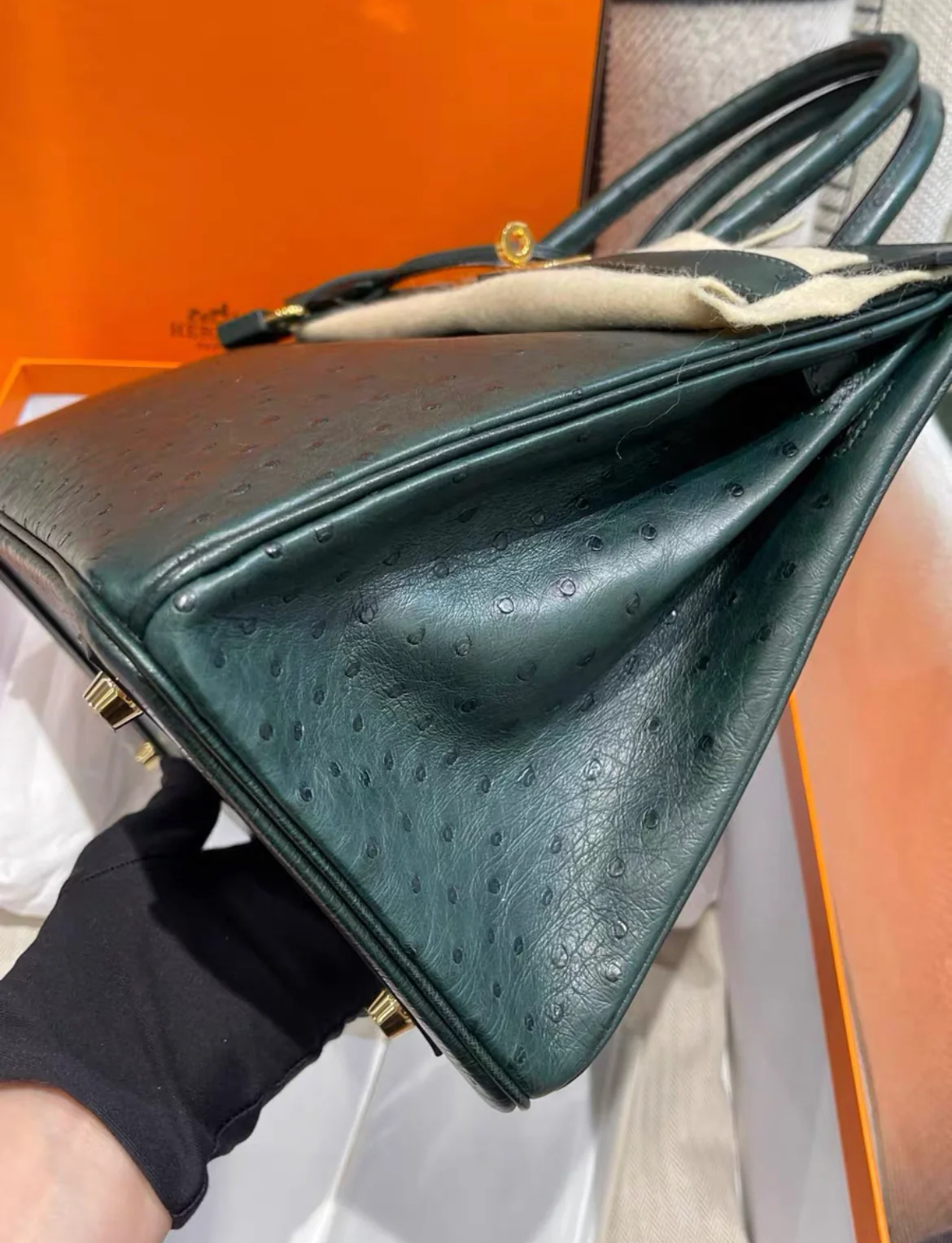 HERMES BIRKIN 30 OSTRICH GREEN GOLD HARDWARE - Image 6