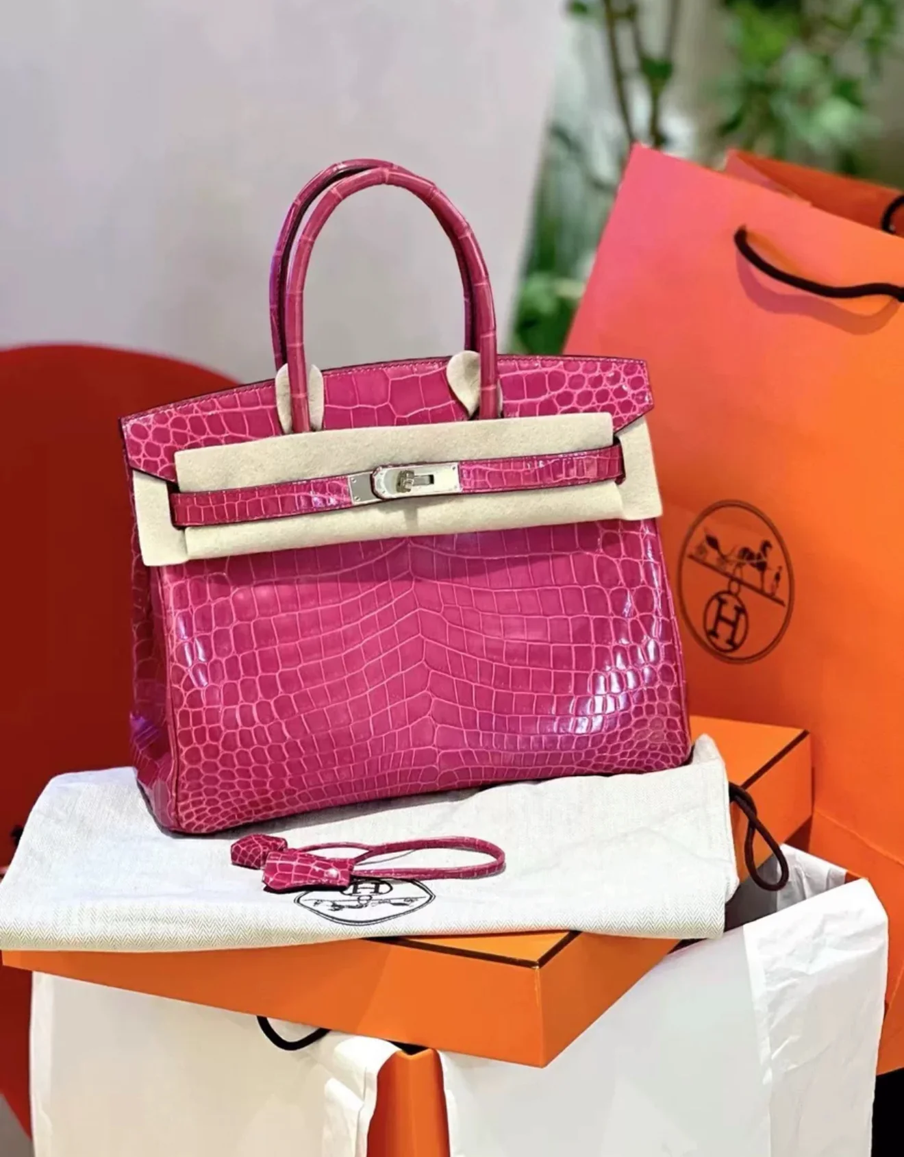 Hermes Birkin 30 Rose scheherazade Porosus crocodile skin Palladium hardware