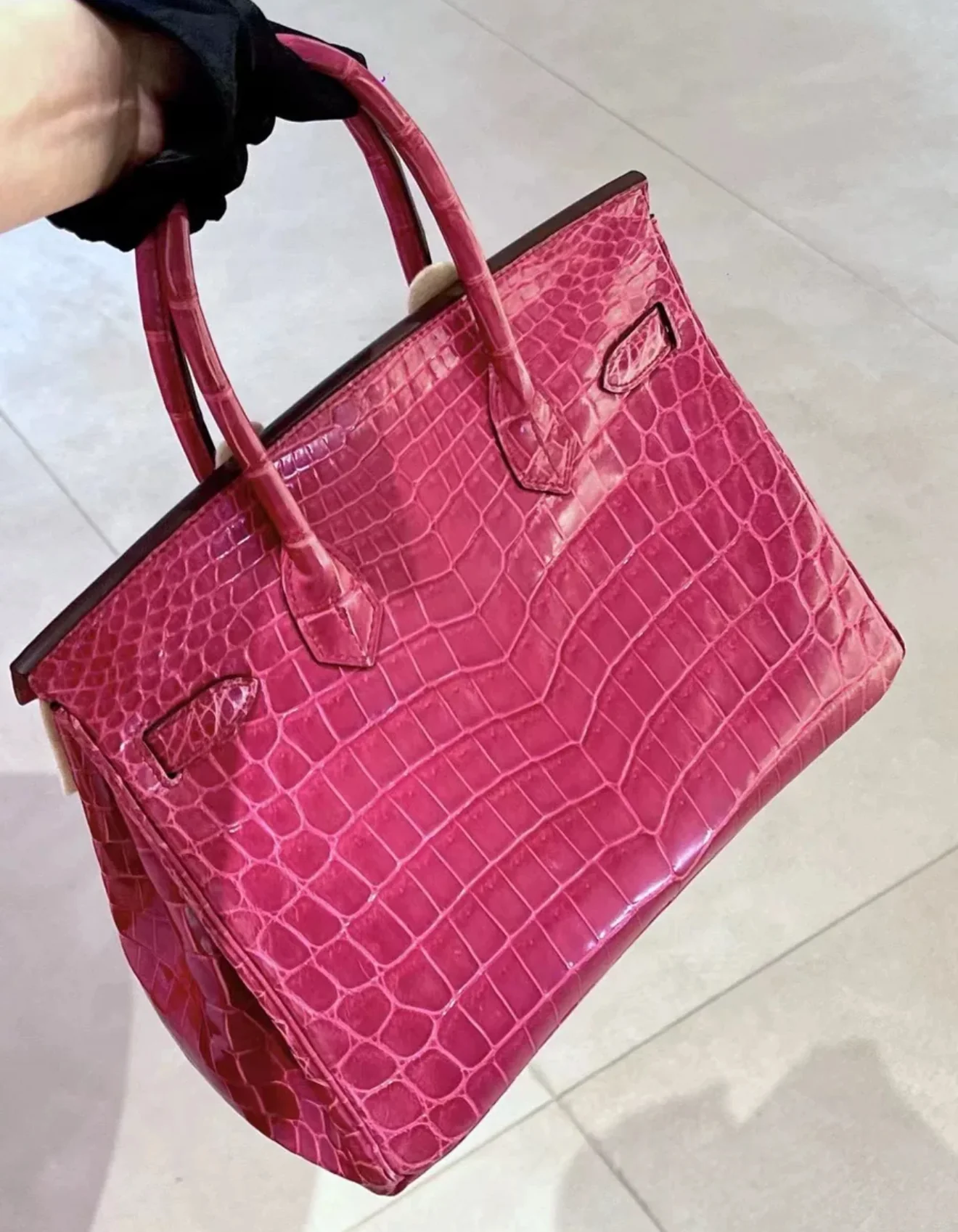 Hermes Birkin 30 Rose scheherazade Porosus crocodile skin Palladium hardware - Image 2