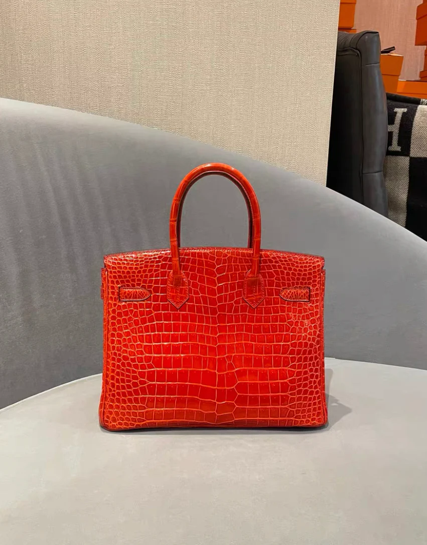 Hermès Birkin 30 Rouge Braise Shiny Porosus Crocodile 18K White Gold and Diamond Hardware - Image 4